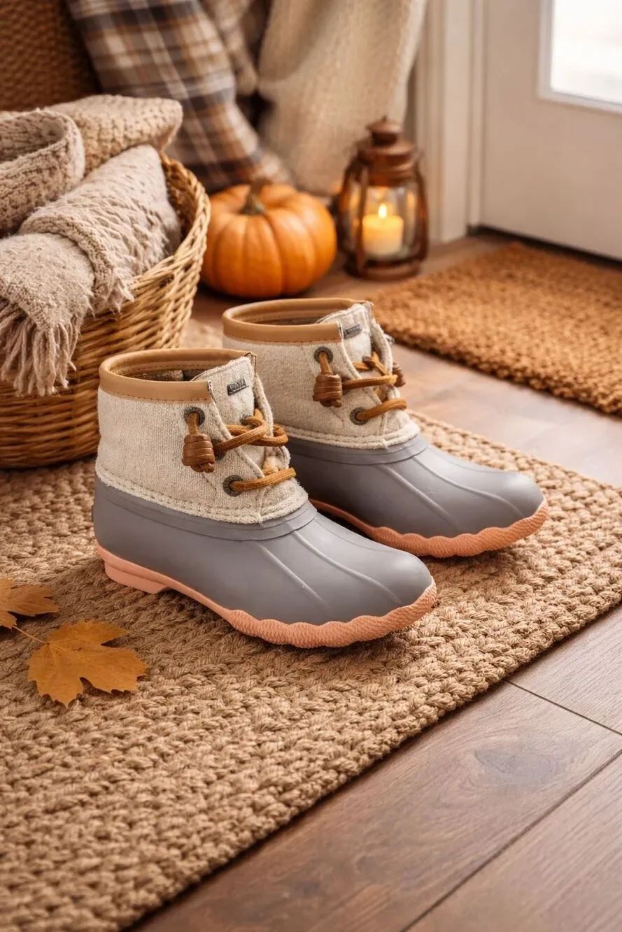 Sperry Youth Saltwater Emboss Premium  Wool Boots Gray/ Pink Size 6 USA